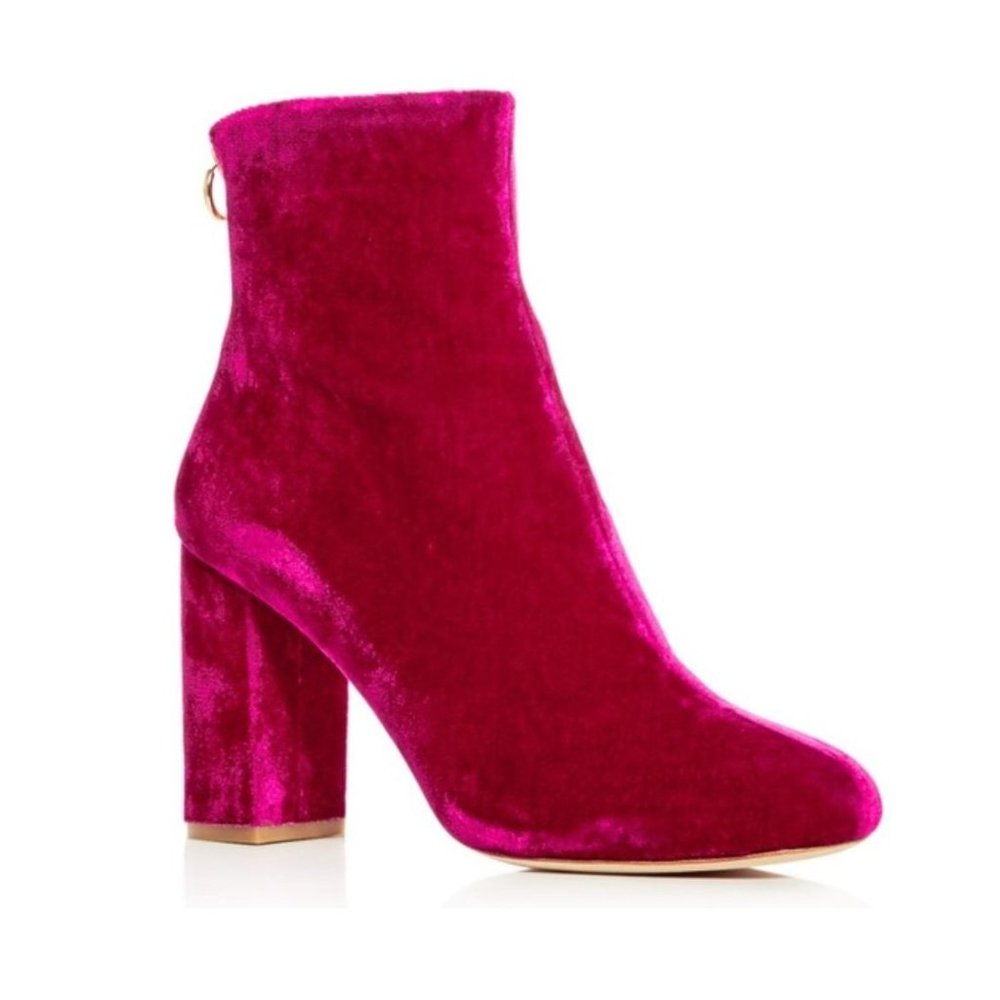 JOIE Saleema Velvet Block Heel Ankle Booties - Cerise Hot Pink - Size 38.5